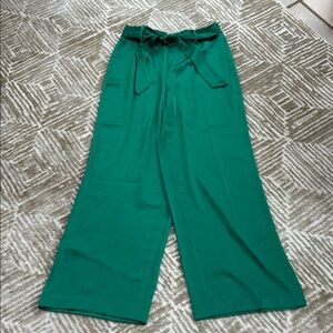Satin Green Wide-Leg Pants